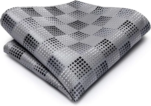 Vista 95 de Hi-Tie Corbatas de seda para hombre, diseño de cachemira a rayas, con bolsillo, gemelos cuadrados, conjunto formal de negocios