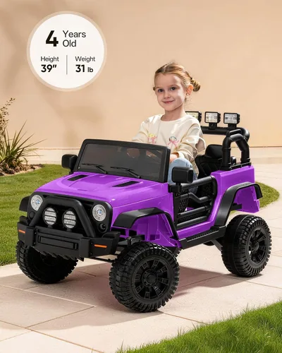 Vista 3 de Juguetes de paseo de 24 V, coche eléctrico para niños de 2 a 5 Morado