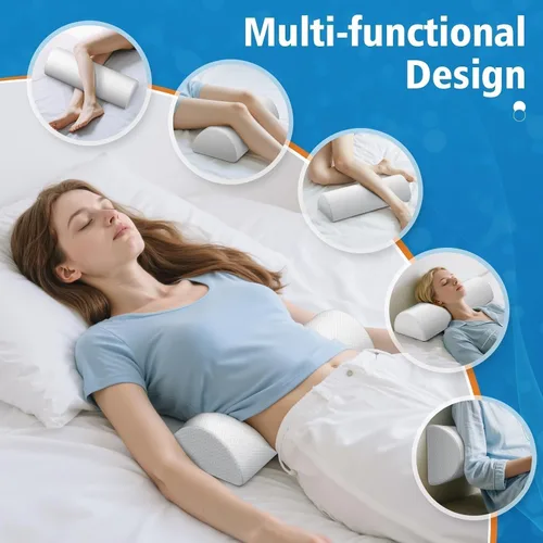 Vista 31 de Almohada grande de rodilla para dormir de lado, almohada de espuma viscoelástica de media luna para piernas, almohada de elevación de cuña de diseño