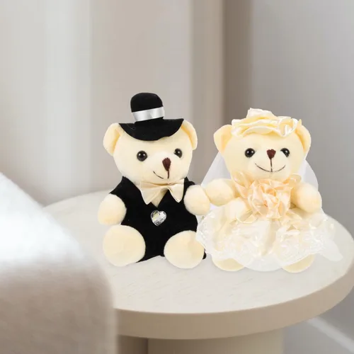 Vista 2 de 2 adornos de oso de boda, adorables osos de peluche para novia y novio, perfectos para decoración de bodas, día de San Valentín, oficina en casa