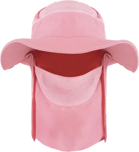 Vista 11 de Sombrero de sol de verano para mujer, de ala ancha, enrollable, con cubierta protectora para el cuello, protección solar UV, para ciclismo al aire