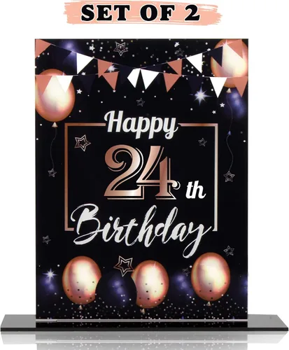 Vista 149 de LINGTEER Decoraciones de feliz cumpleaños número 11, 2 piezas de soporte de acrílico con impresión de pie rosa y azul, tablero de telón de fondo