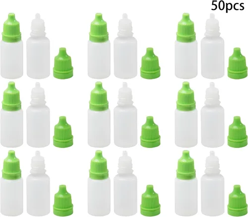 Vista 3 de Othmro Botellas cuentagotas de plástico de ojo de laboratorio de polietileno de 0.3 onzas, 50 piezas, gotero líquido exprimible de 0.0 fl oz, boca
