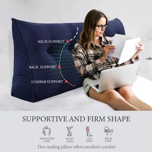 Vista 2 de Almohada de cabecera gruesa totalmente rellena tamaño Queen, cabecera acolchada suave y firme, soporte grande, triangular, almohada de cuña