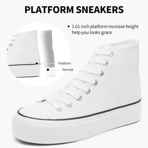 Vista 2 de Zapatillas de deporte de plataforma de cuero PU para mujer, zapatos de tenis blancos para mujer