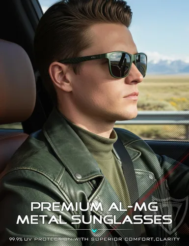 Vista 2 de ATTCL Polarized Sunglasses Men Al-Mg Metal Ultralight UV400 for Driving Verde/Gris (Army Green-Grey)