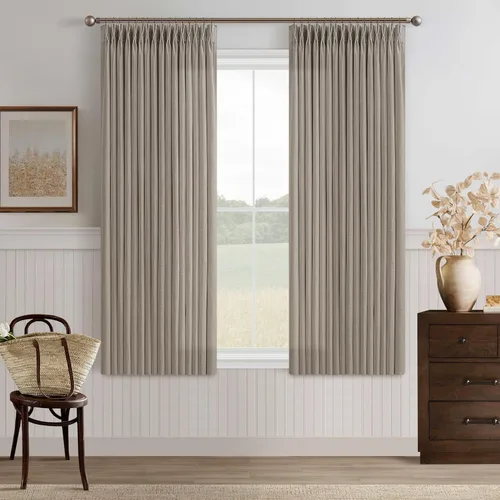 Vista 98 de TWODRAPES Cortinas de Lino Plisadas con Pinza Beige Blancas de 54 Pulgadas de Largo 2 Paneles para Comedor Cocina Dormitorio Plisadas Semi