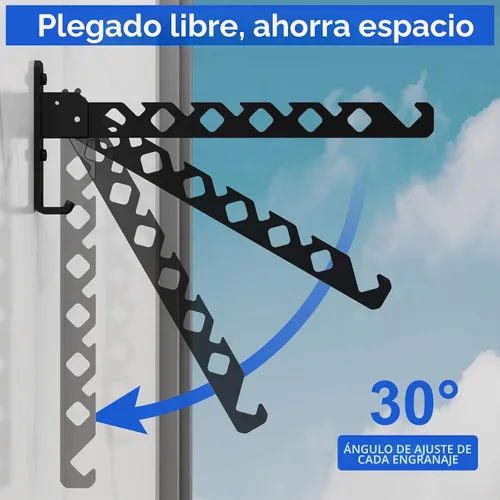 Vista 3 de Tendedero de Pared para Secar Ropa, Colgador de Ropa de Pared Plegable, Gancho Colgador de Lavandería para Baño, Perchero de Pared Interior Negro