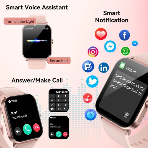 Vista 2 de Reloj inteligente, reloj inteligente de 1.85 pulgadas para hombres y mujeres (respuesta/hacer llamadas), frecuencia cardíaca, monitor de sueño