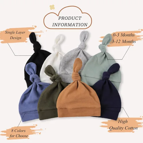 Vista 2 de Gorros para recién nacidos de algodón para recién nacidos, para otoño, invierno, bebés, niñas de 0 a 12 meses