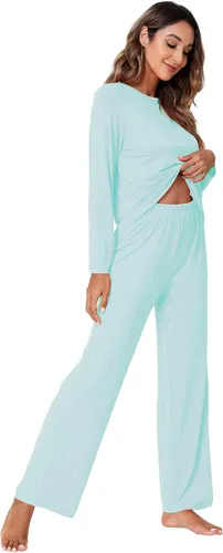 Vista 3 de WiWi Bamboo Viscose Pajamas Set for Women Soft Long Sleeve Pj Sleepwear Knit Jammies Pants Lounge Sets Loungewear S-XXL