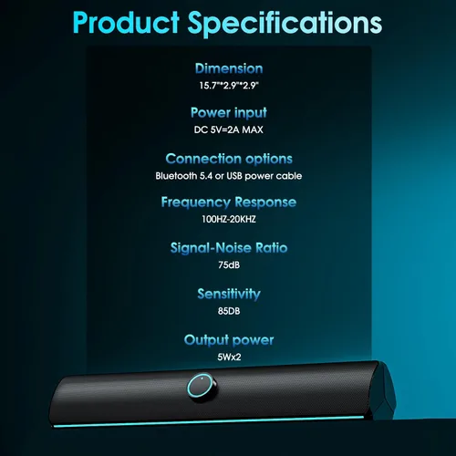 Vista 9 de Altavoces de computadora para PC de escritorio, barra de sonido de computadora Bluetooth, barra de sonido inalámbrica para PC, refuerzo de graves