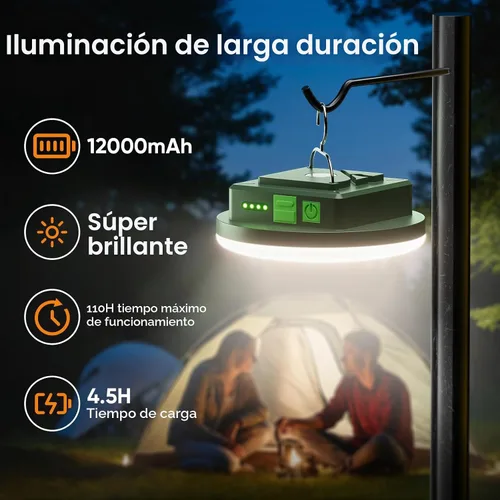 Vista 3 de Eventek Linterna de campamento de 12000 mAh, luces LED ultra brillantes con 4 modos y magnética, linterna recargable impermeable IPX5 para cortes