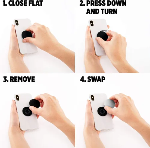 Vista 8 de PopSockets: PopGrip - Soporte extensible y agarre con tapa intercambiable para teléfonos y tabletas, metal martillado plateado
