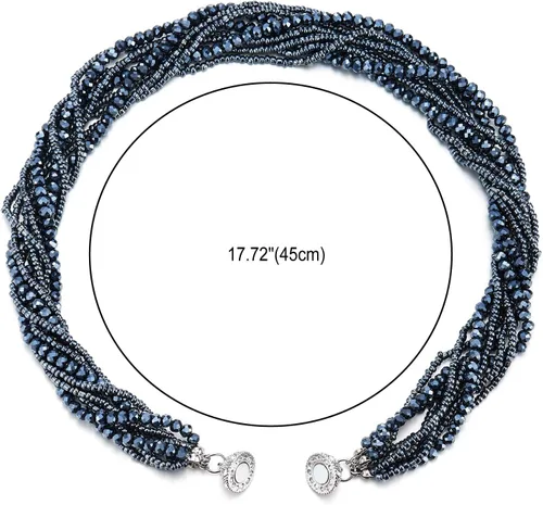 Vista 3 de COOLSTEELANDBEYOND Gargantilla de cadena trenzada de cristal multicapa, cierre magnético, collar de declaración, pulsera