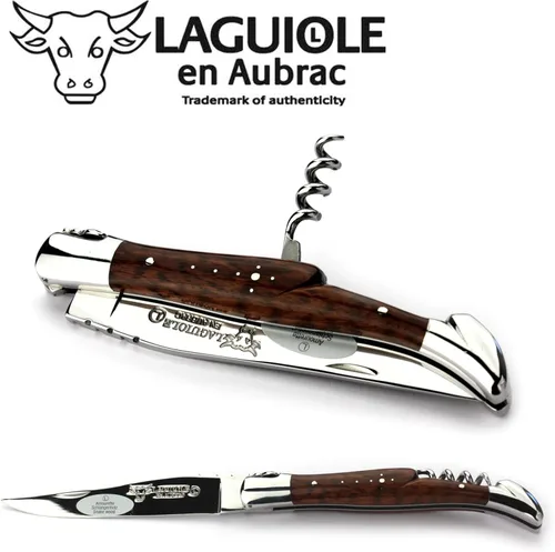 Vista 4 de Laguiole en Aubrac L0312AMIF - Cuchillo hecho a mano (4.7 in, mango de madera de serpiente, hoja y refuerzos, acero inoxidable, brillante)