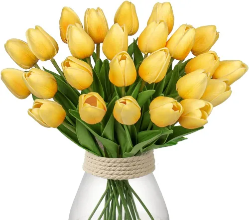Vista 17 de 24 tulipanes rosas – Flores artificiales – Tulipanes artificiales de 13.5 pulgadas para el día de la madre, jarrón, centros de mesa, hogar, ramo