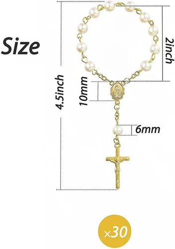 Vista 2 de 30 Pieces Baptism Rosary Gold Plated Finger Baptism Rosaries Acrylic Faux Pearls Rose Rosary Beads Recuerdos De Bautizo Communion Favors Christening