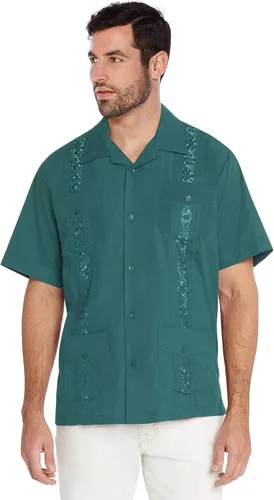 Vista 17 de vkwear Camisa de vestir de manga corta para hombre, estilo guayabera, cubana, playa, boda, informal, para hombre