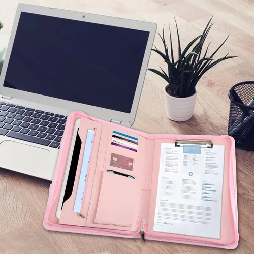 Vista 7 de GraduatePro Carpeta de cuero con cremallera, estuche organizador para bloc, cuaderno y currículum con portapapeles para mujer, regalo de graduación