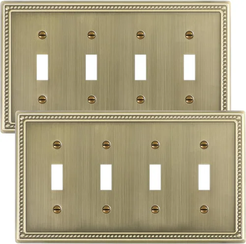 Vista 10 de Paquete de 2 Placas de Cubierta Combinadas para Interruptor de Palanca/Dúplex, Placa de Cubierta de Enchufe de Pared de Metal de Latón Antiguo