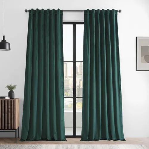 Vista 13 de HPD Half Price Drapes Cortinas Básicas de Terciopelo Deluxe para Oscurecer Habitaciones con Bolsillo para Varilla - Juego de 2 Paneles - Cortinas