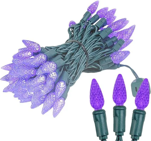 Vista 7 de Novelty Lights - Mini juego de 70 luces C6 LED de Navidad, serie de luces de grado comercial para exteriores, cable verde, 24 pies