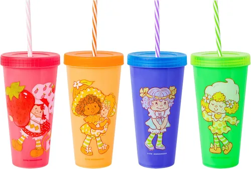 Vista 19 de Silver Buffalo Care Bears Corazones y Estrellas Juego de 4 Vasos de Plástico Cambian de Color con Popotes de Espiral Arcoíris con Tenderheart