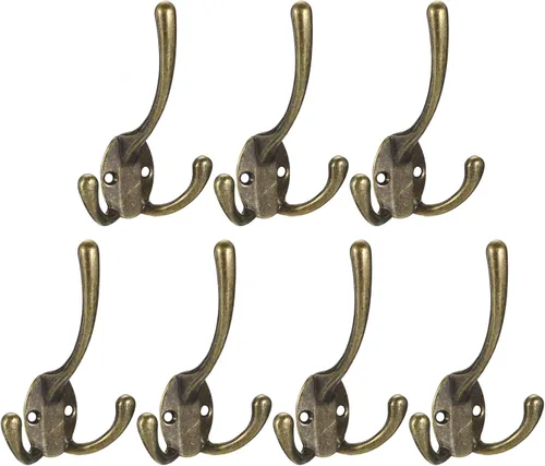 Vista 7 de uxcell Ganchos de pared, 7 piezas – Gancho retro de tres puntas de aleación de zinc, ganchos montados en la pared para colgar toallas, ropa, Negro