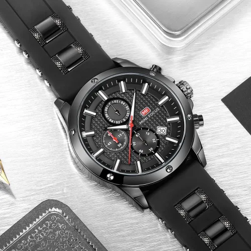 Vista 4 de KXAITO Relojes para hombre, reloj cronógrafo deportivo militar, resistente al agua, correa de cuero de silicona luminosa, relojes casuales