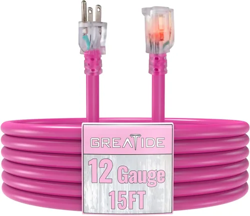 Vista 29 de Cable de extensión para interiores con extremo iluminado, cable de extensión resistente de calibre 12 de 3 pies, cable de extensión de 3 clavijas