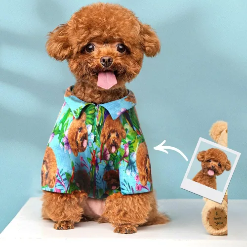 Vista 2 de Camisa hawaiana personalizada con cara de foto divertida, linda camisa de playa para mascotas de verano, camiseta polo floral transpirable, ropa