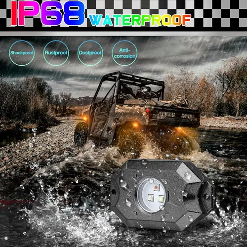 Vista 5 de SWATOW - Juego de luces de neón de 4 x 4 pulgadas, luces de roca RGB LED, luces subterráneas con control Bluetooth, luces multicolor para ruedas