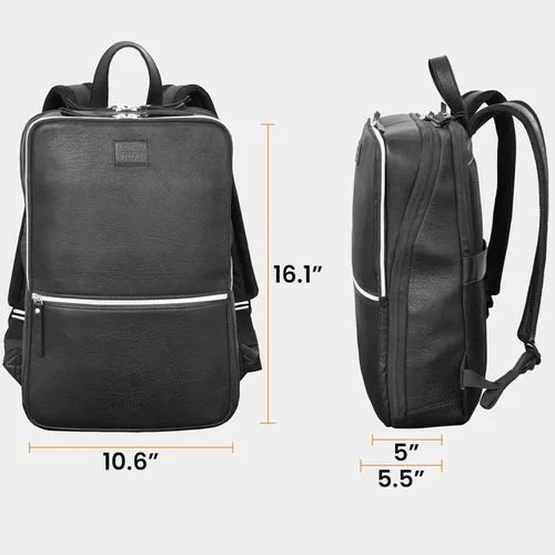 Vista 5 de LEATHER VILLAGE Mochila de cuero para hombre Bolsa de negocios profesional delgada que se adapta a mochila de trabajo y viaje de 15.6 pulgadas