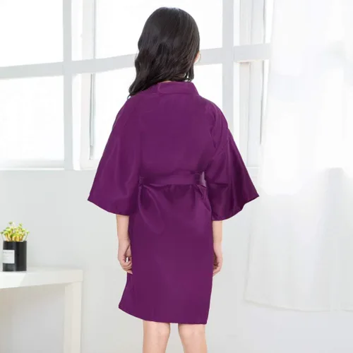 Vista 3 de Bata de satén de seda, kimono, ropa de dormir para bebés y niñas, bata de baño sólida, abrigos de invierno para niños pequeños