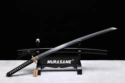 Vista 8 de MURASAME 41" Katana Espada Arcilla Templado Damasco Doblado Acero Real Hamon Latón Tsuba Muy Afilado