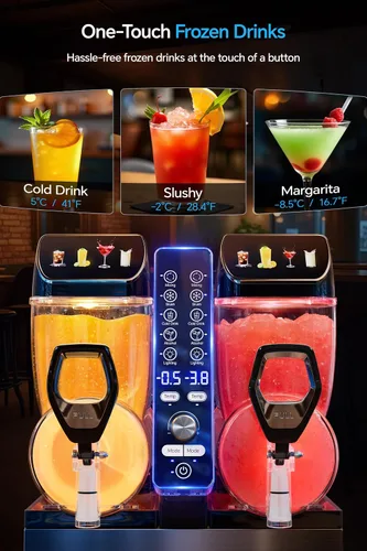 Vista 4 de Máquina comercial de granizado de 30 l, fabricante de bebidas congeladas de 2 tanques para Margarita Daiquiri Wine Frappe, dispensador de aguanieve