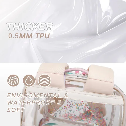 Vista 3 de Mochila transparente para niñas y mujeres, mochila transparente para niños, escuela primaria, universidad, mochila de viaje para laptop, mochilas
