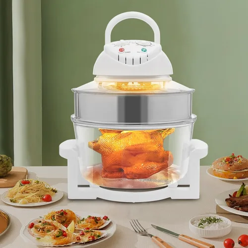 Vista 5 de Horno de convección halógeno con freidora de aire de 18 cuartos de galón con vidrio transparente, 1400 W, temperatura ajustable y perillas