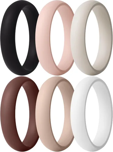 Vista 17 de ThunderFit Anillos de aniversario de silicona para mujer, 5.5 mm de ancho, 2 mm de grosor, bandas de goma de boda, paquete múltiple variado 1-12
