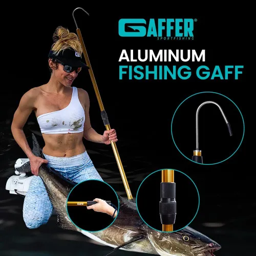 Vista 2 de GAFFER SPORTFISHING Gancho extensible de aluminio para peces con soporte de gancho de lanza de pesca de acero inoxidable afilado