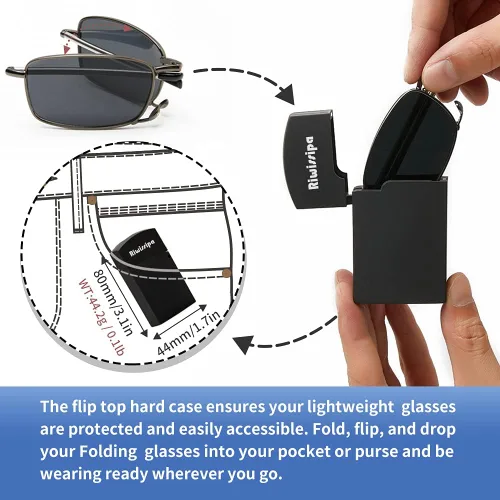 Vista 5 de Gafas plegables bloqueo de luz azul visión nocturna gafas de sol unisex con funda portátil