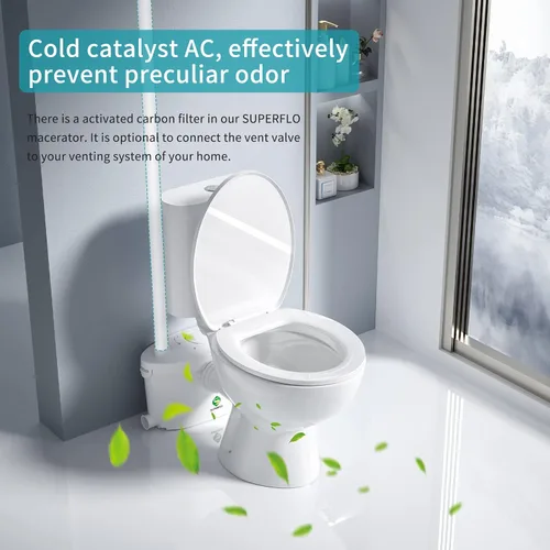 Vista 8 de SUPERFLO Sistema de inodoro macerante silencioso y potente de descarga ascendente para lavabo y bañera con bomba de inodoro de 600 W y ventilación
