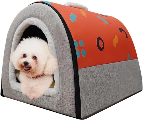 Vista 10 de Cama para gato o cama para perro, 2 formas de uso, casa de mascotas para interior con alfombra esponjosa, cubierta extraíble y lavable, fondo Grúas