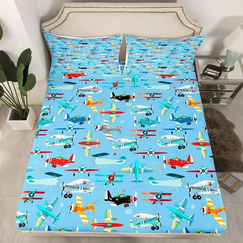 Vista 29 de Juego de sábanas bajeras ajustables para niños, diseño de caricaturas, camiones, tamaño individual, juegos de ropa de cama de excavadoras, camiones