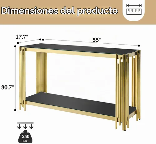 Vista 2 de SSLine Mesa consola moderna de lujo, mesa rectangular de cristal para entrada de pasillo, sala de estar, almacenamiento de 2 niveles, diseño