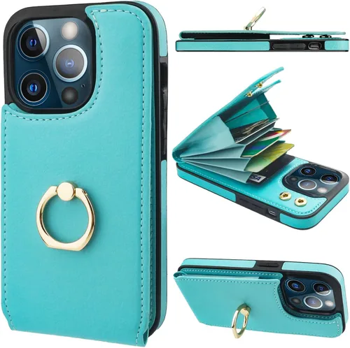 Vista 12 de Folosu Funda compatible con iPhone 13 Pro con soporte para tarjetas, rotación de 360°, soporte de anillo de dedo con función atril, protección RFID