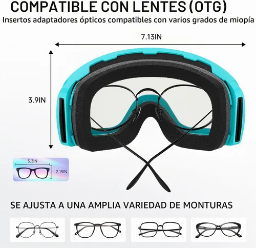 Vista 8 de Whale 2027 New Magnetic-Closure Ski Goggles, 2 Interchangeable Lenses/Night Skiing Light-Enhancing Lens, Anti-Fog, Unisex Azul