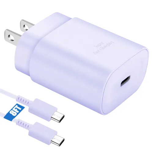 Vista 16 de Kit de cargador súper rápido tipo C, bloque de cargador de teléfono Android PD de 25 W PD USB C y cable de carga C de 5 pies, cable de carga rápida
