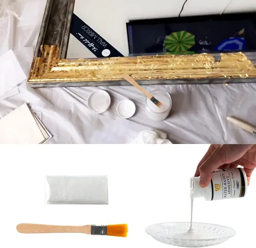 Vista 8 de Kit de adhesivo dorado, hojas de oro, pintura de lámina dorada para arte artesanal, resina epoxi, vidrio, uso en madera